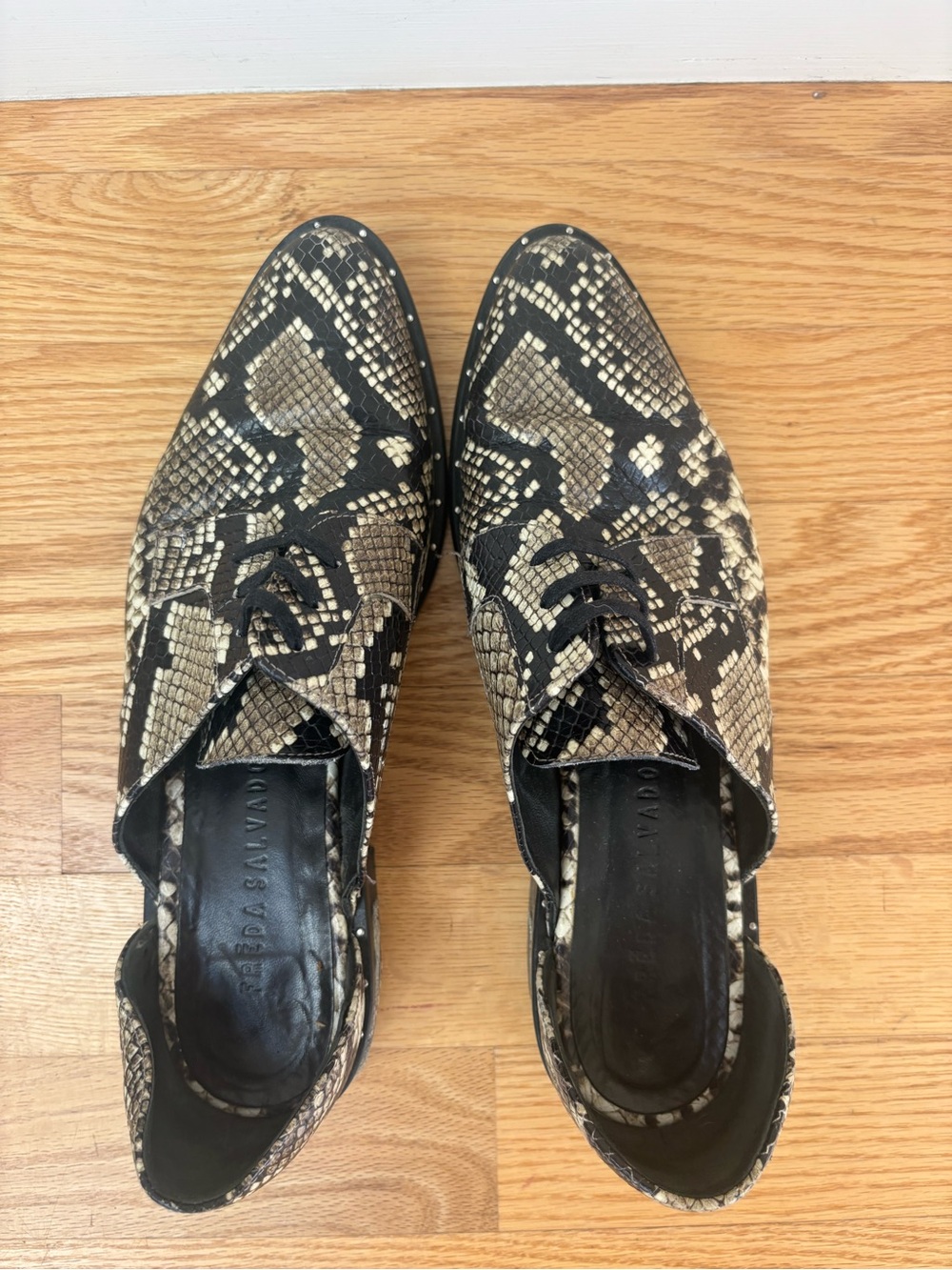 Freda Salvador Black and Cream Snake-Print Lace-Up Boots